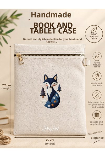 JANJAN Handmade Book and Tablet Case, Natural Fabric, Zippered, 22X29Cm, Hand...