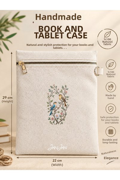 JANJAN Handmade Book and Tablet Case, Natural Fabric, Zippered, 22X29Cm, Hand...