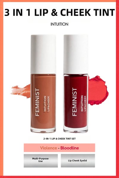 Feminist 2-Piece Lip & Cheek Tint Set – Peach – 3-in-1 Shimmering, Moisturizi...