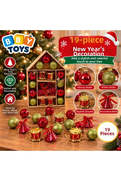 BBYTOYS 19-Piece Christmas Tree Ornament Set – Decorative Christmas Ornaments...