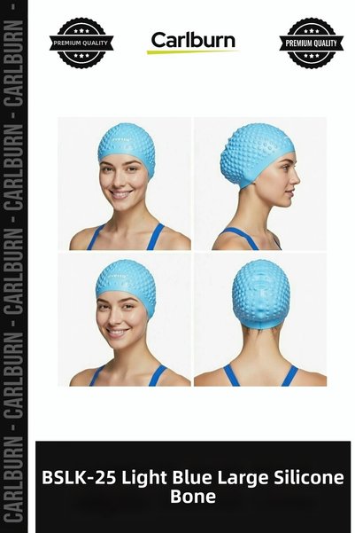 Carlburn Deluxe Series BSLK-25 Light Blue Large Silicone Swim Cap for the Swi...