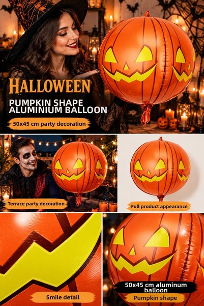 DODOMAR Halloween Spherical Pumpkin Foil Balloon, 50x45 cm, Orange Party Deco...