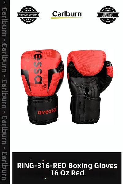 Carlburn Premium RING-316-RED Boxing Gloves, 16 oz, Red—Training and Sports E...