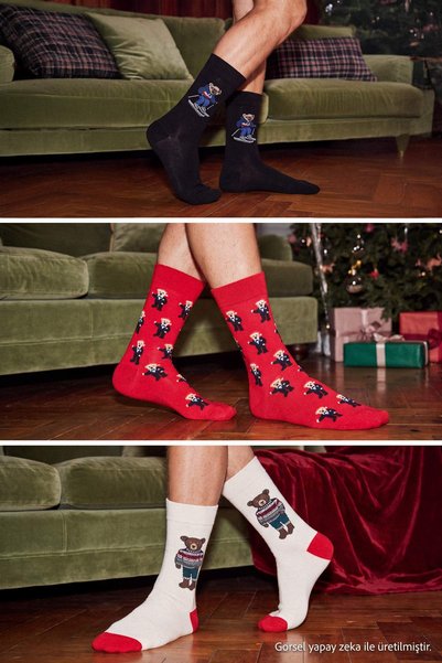 Trendyol Collection Red-Ecru-Black Unisex Christmas Themed Teddy Bear Pattern...