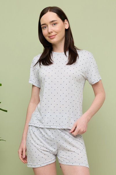 Fulla Moda Star Patterned Crew Neck Shorts Pajama Set