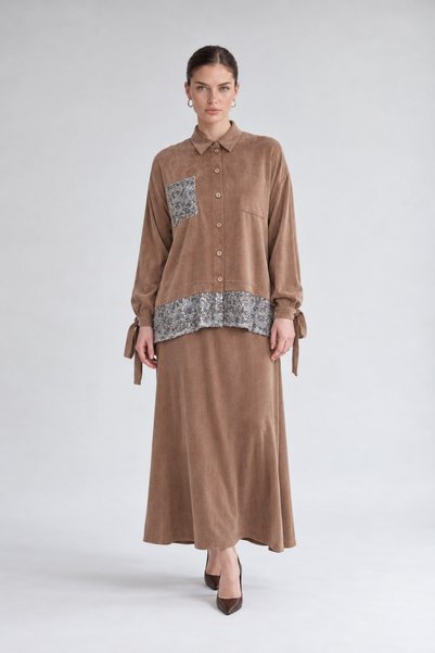 Levidor Sequin Detailed Cupra Double Set Camel