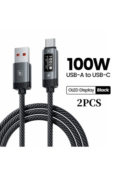 Toocki 1m 2PCS Black 100W USB A Cbale Fast Charging OLED Digital Display 6A U...