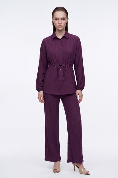 HAKKE Crinkle Shirt Pants Woven Top and Bottom Set