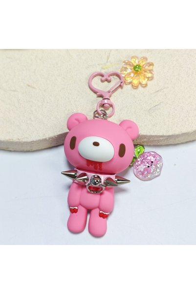 Choice Pink Demon Bear Keychains:Cute Punk Bag Charms with Spiked Collars,Uni...