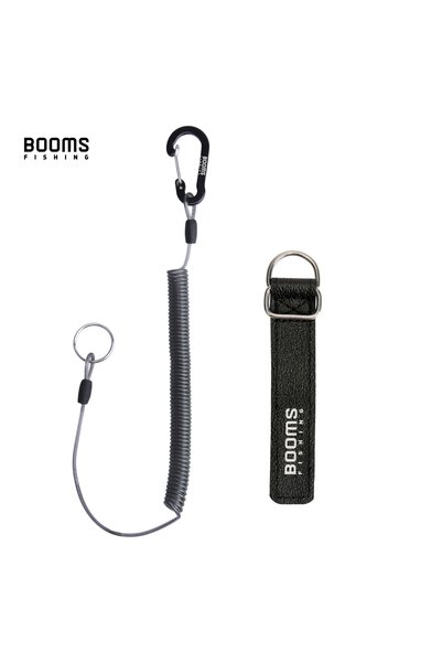 booms fishing حبل أسود ملفوف طراز T01 بطول 2 متر مع مشبك كارابينر وأحزمة لحمل...
