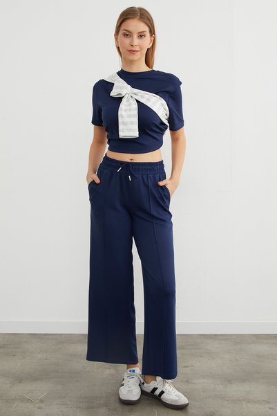 Fulla Moda Modal Sweatpants with Tie Waist and Green Front Detail