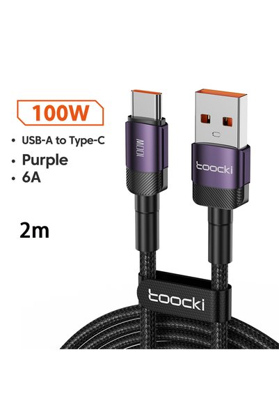 Toocki HY A-C 2m Purple 6A USB To Type C Cable for Huawei Xiaomi PD 100W Fast...