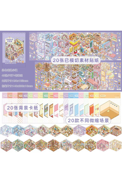 Choice D 40Pcs 20in1 3D Landscape Stickers Collection Book Album Cartoon Scen...