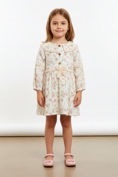 Fulla Moda bumbac 100% Rochie de dantelă pentru fete guler tip Peter Pan
