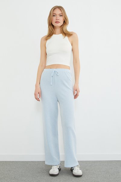 Fulla Moda Striped Wide Leg Trousers with Elastic Waist