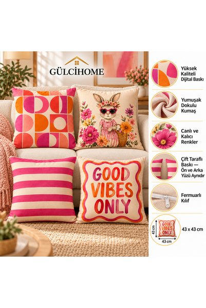 ALAMODECOR Πολύχρωμο, μοντέρνου σχεδιασμού, ψηφιακά τυπωμένο σετ 4 καλύμματα ...