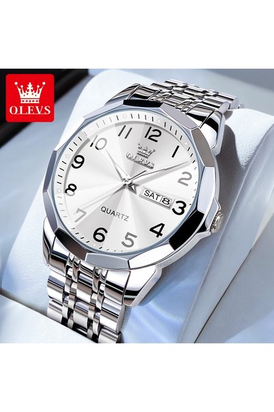 Choice5 Yes Men Silver White OLEVS 9970 Men Watch Original Brand Waterproof L...
