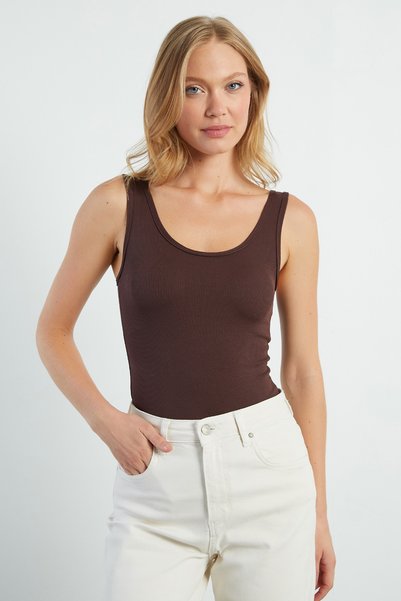 Fulla Moda Ribbed Covered U-Neck Snap Fastener Bodysuit