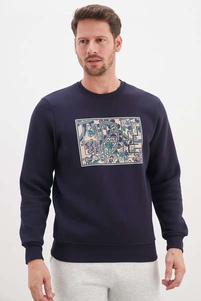 Fulla Moda 3 Thread Floral Maze Printed Crew Neck Sweatshirt