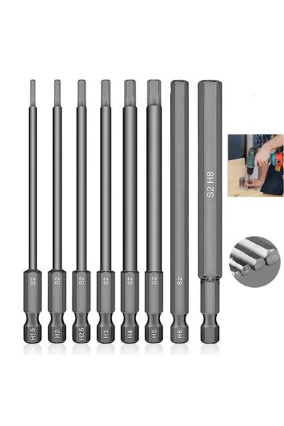 Choice 8pcs 100mm Hex Head Allen Wrench Drill Bits Set SAE Metric Allen Elect...