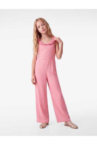Koton Ruffle Detailed Cotton Strap Long Jumpsuit