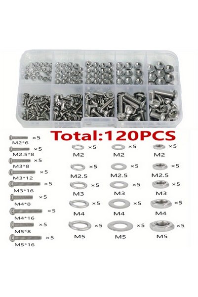 Choice مجموعة صواميل ومسامير سداسية الشكل - 120 قطعة في صندوق واحد - 320 قطعة...