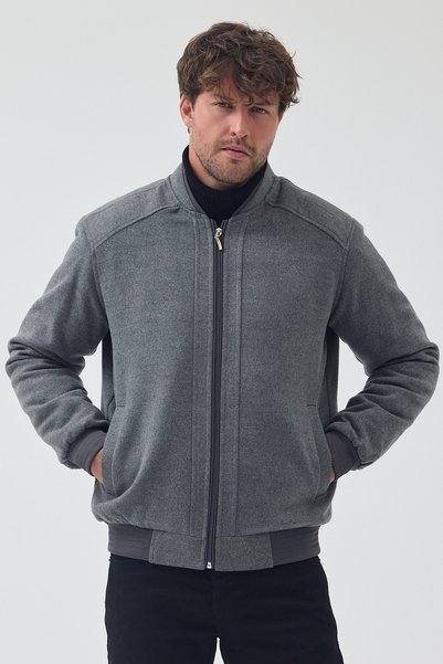 TREND KOMBİN Men's Gray Color Standard Fit Zippered Quilted Cashmere Coat