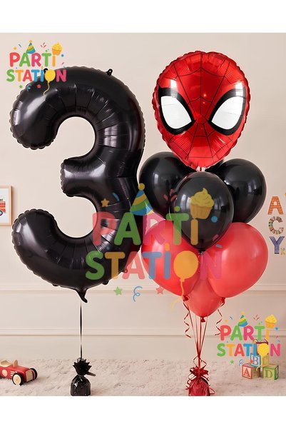Parti Station 3 Years Old Spiderman - Birthday Party Set with Balloons and Bl...