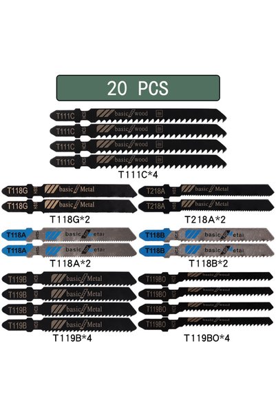 choice2 20 pcs 10/20/35/48Pcs T-Shaft Jigsaw Blades HCS Assorted Jig Saw Blad...