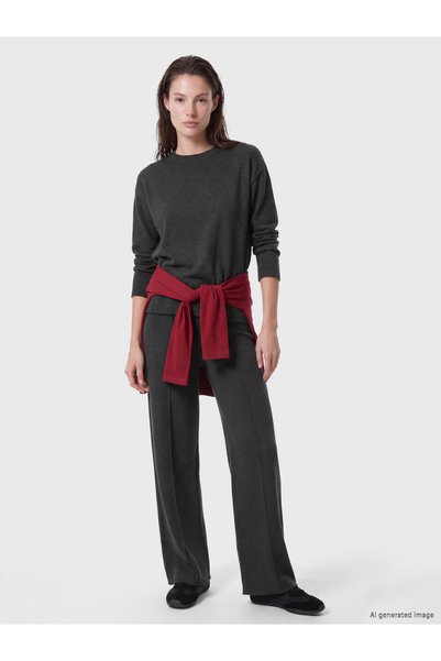 LC Waikiki Antrasit Brioche Knit Straight-Leg Standard & Regular Wide-Leg Wom...