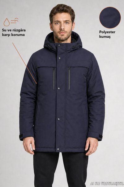 Freemen Palton și parka pentru bărbați, fleece, albastru bleumarin, cu glugă,...
