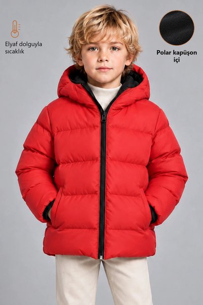 Freemen Boy's Red Fleece Inside με γούνινο νερό με κουκούλα και αντιανεμικό φ...