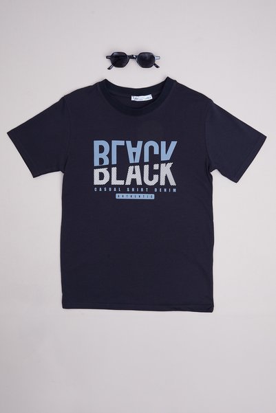 Fulla Moda Black Text Printed Crew Neck Boys' T-Shirt