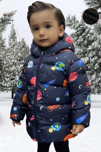 Freemen Boy's Fleece Hooded Planet Star Patterned Winter Puffer Jacket & Coat...