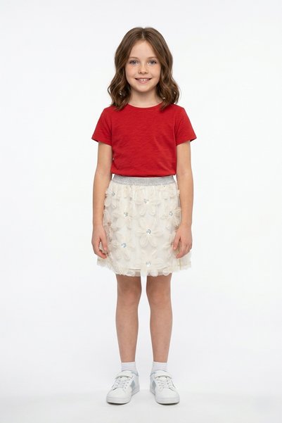 Fulla Moda Floral Elastic Waist Glittery Girls' Skirt