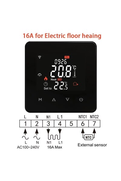 Choice Electric Heat.Black Tuya Smart Home Thermostat Water Electric Warm Flo...