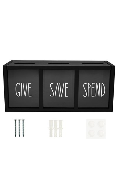 Choice black 3 Grids Wall-mounted Save Spend Bank Visualized Money Saving Box...