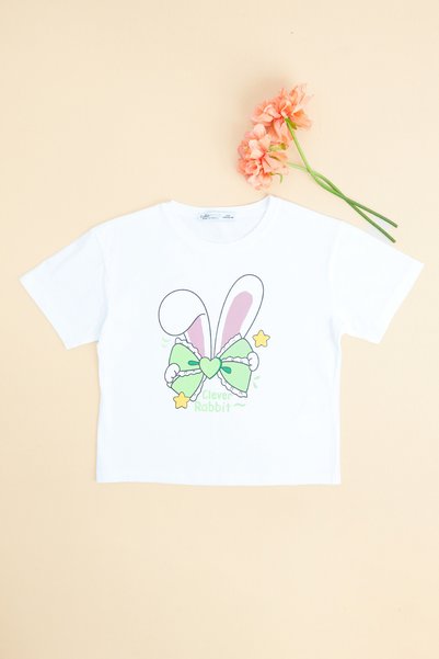 Fulla Moda Bow Printed Crop Girls' T-Shirt