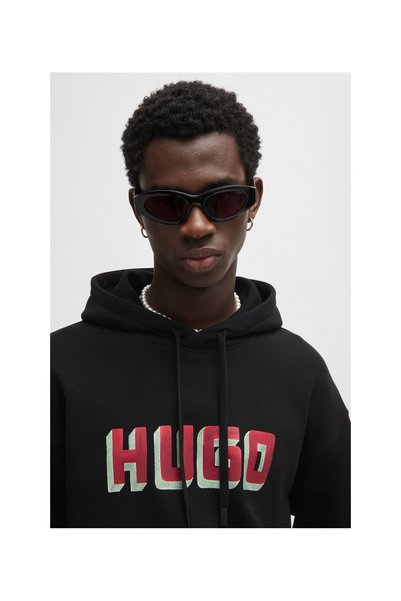 HUGO Fransız Havlu Kumaşından Logo Baskılı Kapüşonlu Sweatshirt