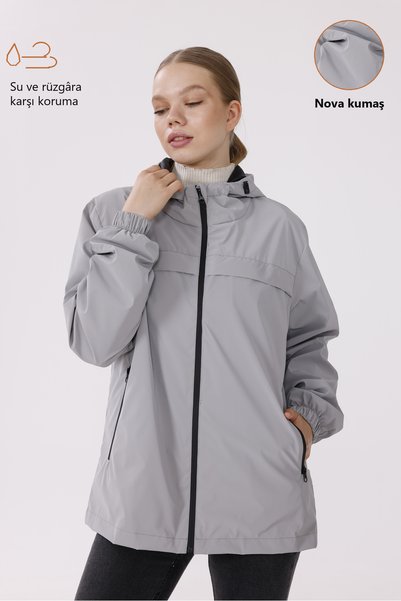 Freemen Women's gray Hooded nova fabric lightweight and durable stylish Trans...