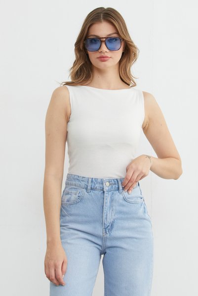 Fulla Moda Fitilli Kayık Yaka Body