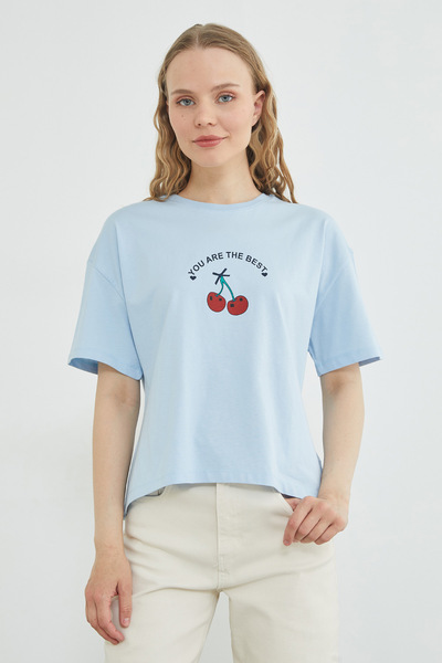 Fulla Moda Cherry Printed Crew Neck Casual T-Shirt