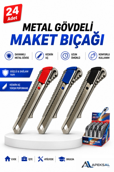 Sait Demirci Metal Gövdeli Maket Bıçağı 24’lü Falçata 1 Kutu