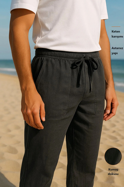 Freemen Men's Anthracite Linen Loose Fit Trousers - Wide Size Range-