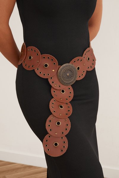 Fulla Moda Eyelet Detailed Metal Buckle Belt