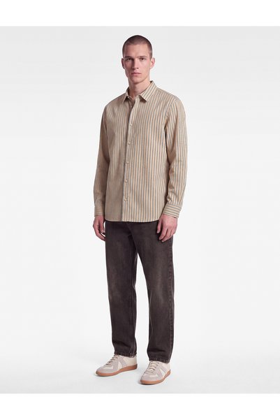 Koton Regular Fit Cotton Classic Collar Striped Long Sleeve Poplin Shirt