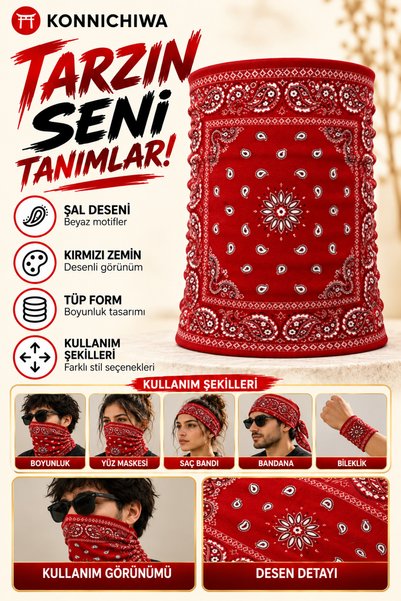 FG KONNİCHİWA Bandana Black Ethnic Bandana Face Mask and Neck Gaiter and Mult...