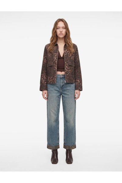 Koton Leopar Baskılı Katlı Paçalı Pamuklu Düz Paça Denim Pantolon - Straight ...