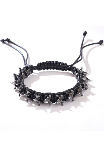 Choice Black Men's Punk Hip Hop Handmade Woven Alloy Keel Bracelet Adjustable...