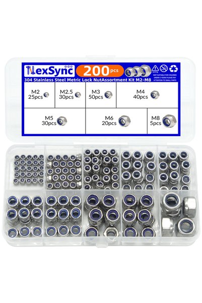 Choice1 304 Stainless Steel 200pcs DIN985 Hex Nylon Insert Self Lock Nut Nylo...
